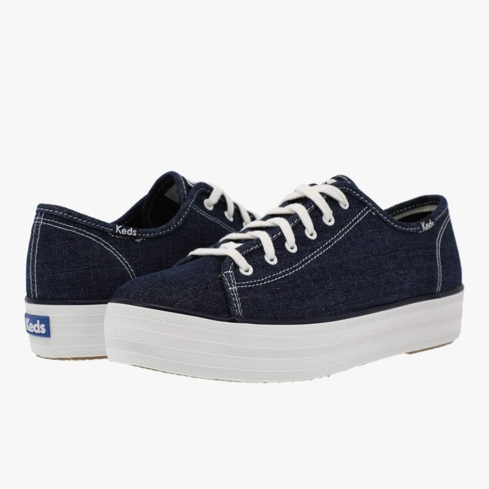 Keds Women's Indigo Blue Eco Denim Triple Kick Low Platform Sneakers, Sz 9.5